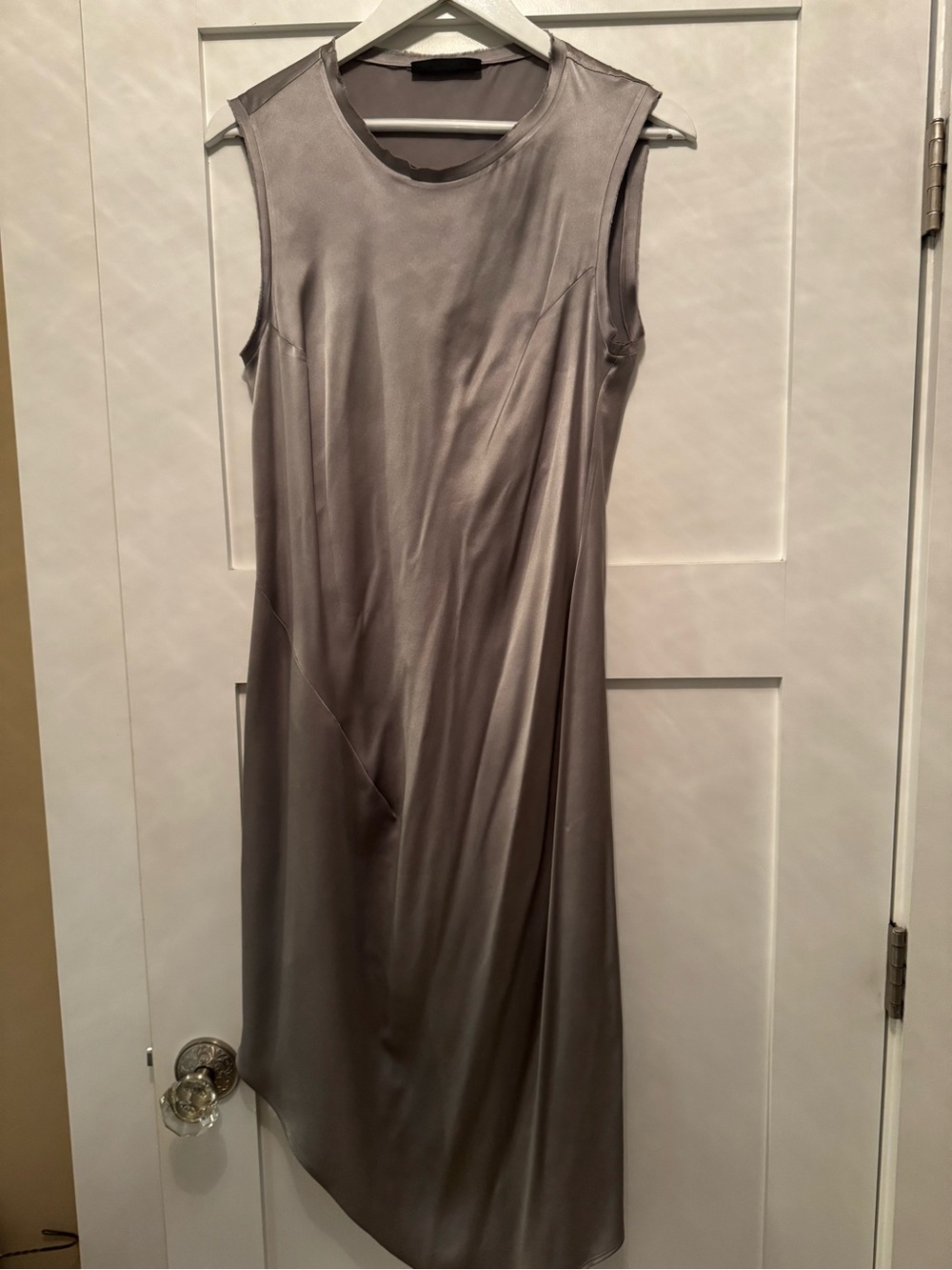 Sleeveless Satin Shift Dress - Silver